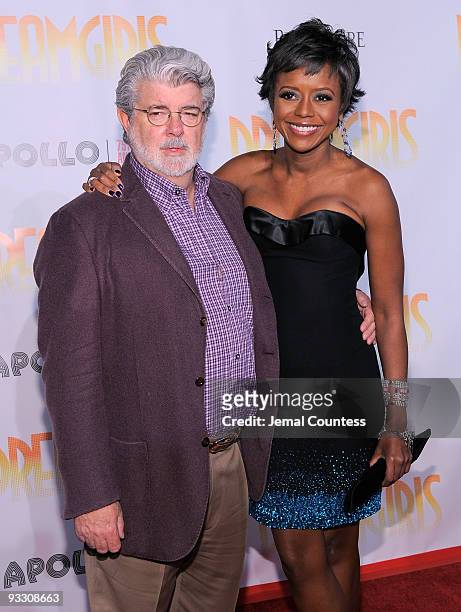 Movie director George Lucas and Mellody Hobson attend the opening night of "Dreamgirls" at The Apollo Theater on November 22, 2009 in New York City.
