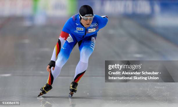 Claudia Pechstein of Germany competes in the Ladies 3000m Final during the ISU World Cup Speed Skating Final at Speed Skating Arena on March 17, 2018...