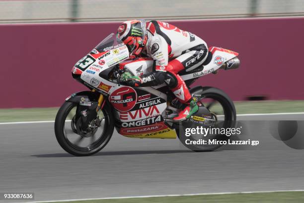 Niccolo Antonelli of Italy and Sic 58 Squadra Corse Honda heads down a straight during the MotoGP of Qatar - Qualifying at Losail Circuit on March...