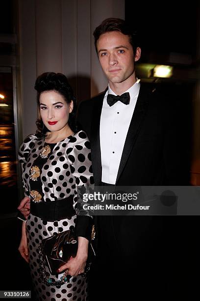 Dita Von Teese and Louis Marie Castelbajac attend the OTM Association dinner hosted by Babeth Djian and Pierre Pelegry, to raise funds for the...