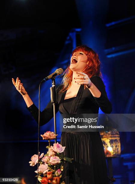 Florence Welch of Florence and the Machine performs as part of Mencap's Little Noise Sessions at the Union Chapel on November 22, 2009 in London,...