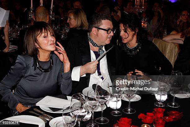 Babeth Djian, Alber Elbaz and Camille Miceli attend the OTM Association dinner hosted by Babeth Djian and Pierre Pelegry, to raise funds for the...