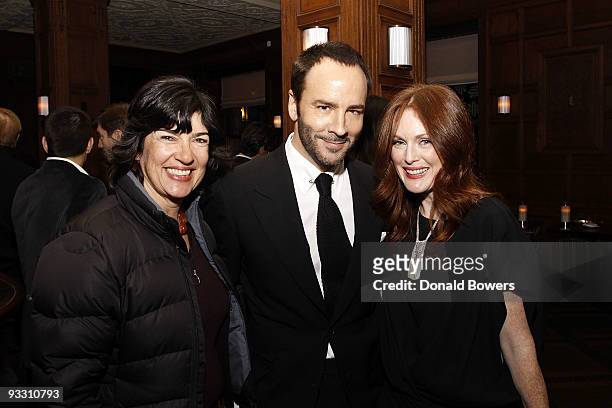 Christian Amanpour, Tom Ford and Julianne Moore attend a cocktail party following a screening of the Weinstein Company's "A Single Man" at Oak Room...