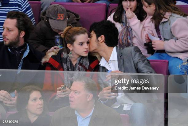 Emma Watson and boyfriend attend the Florida Panthers game against the New York Rangers at Madison Square Garden on November 21, 2009 in New York...