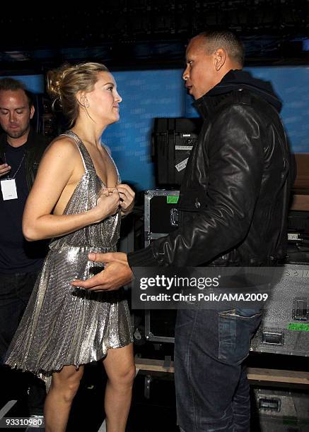 Actress Kate Hudson and professional baseball player Alex Rodriguez backstage at the 2009 American Music Awards at Nokia Theatre L.A. Live on...