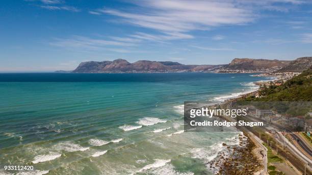 aerial view of the western shores of false bay. cape town, south africa. - fish hoek stock pictures, royalty-free photos & images