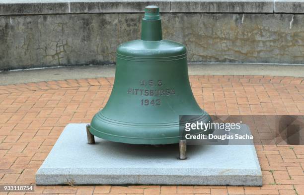 historic ship bell on display - connecticut v pittsburgh stock pictures, royalty-free photos & images