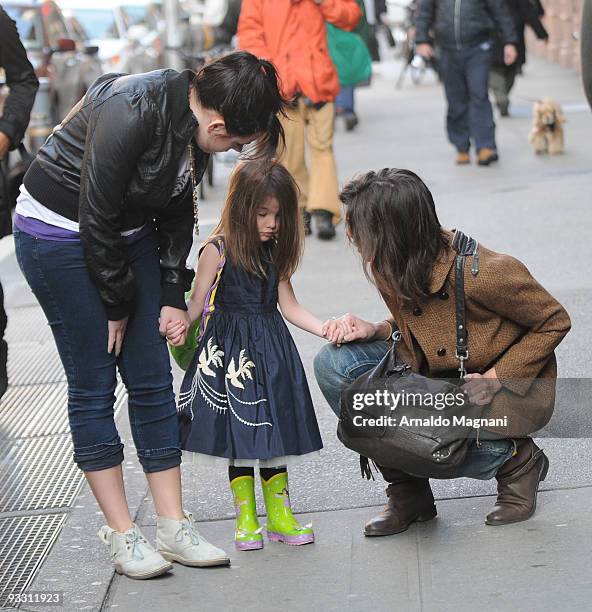 Isabella Cruise, Suri Cruise and Katie Holmes are seen downtown on November 22, 2009 in New York City.