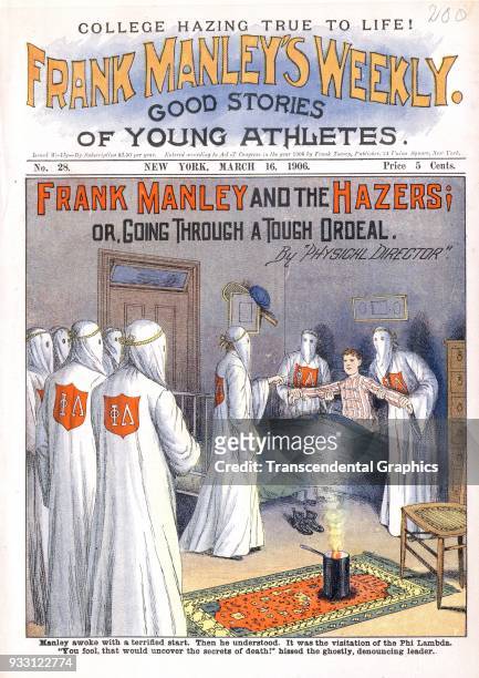 The cover of an issue of the Frank Manley's Weekly dime novel features a story entitled 'Frank Manley and the Hazers, or Going Through a Tough...