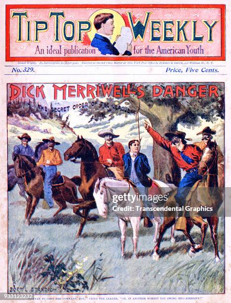 The cover of an issue of the Tip Top Weekly features a story entitled 'Dick Merriwell's Danger, or the Secret Order of the League' . It is...