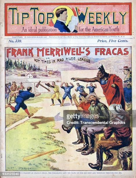 The cover of an issue of the Tip Top Weekly features a story entitled 'Frank Merriwell's Fracas, or Hot Times in the Mad River League' . It is...