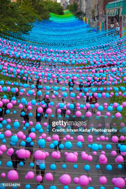 montreal's gay village, quebec, canada. - abrigo rosa imagens e fotografias de stock