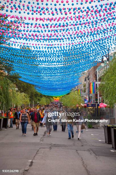 montreal's gay village, quebec, canada. - abrigo rosa imagens e fotografias de stock