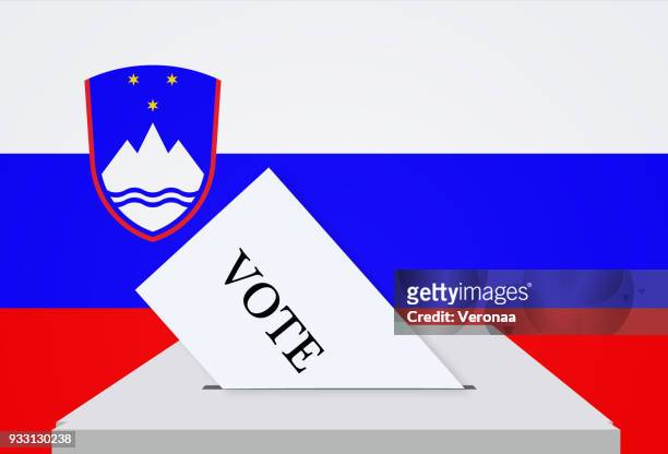 ballot box with national flag on background - slovenia - slovenia flag stock illustrations