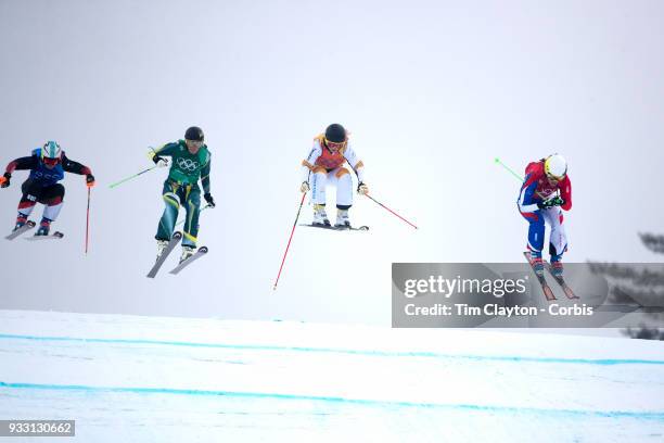 Alizee Baron of France, Lisa Andersson of Sweden, Sami Kennedy-Sim of Australia and Sanna Luedi of Switzerland in action in the Small Final during...