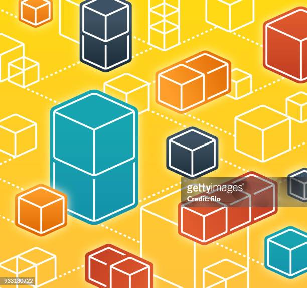 stockillustraties, clipart, cartoons en iconen met blockchain abstract kubussen netwerk - inhoud