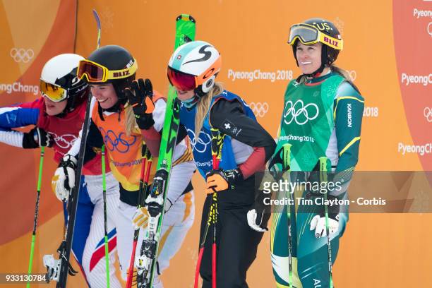 Sami Kennedy-Sim, , of Australia during the Freestyle Skiing-Ladies' Ski Cross competition at Phoenix Snow Park on February 23, 2018 in PyeongChang,...
