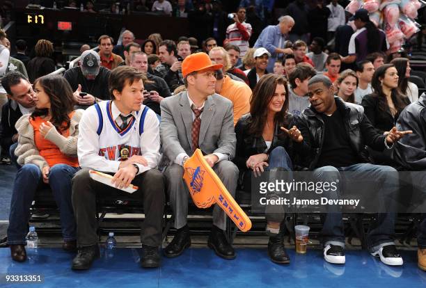 Rosie Perez, Mark Wahlberg, Will Ferrell, Brooke Shields and Tracy Morgan attend the Boston Celtics game against the New York Knicks at Madison...