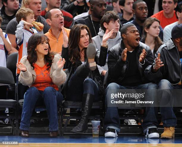 Rosie Perez, Brooke Shields and Tracy Morgan attend the Boston Celtics game against the New York Knicks at Madison Square Garden on November 22, 2009...
