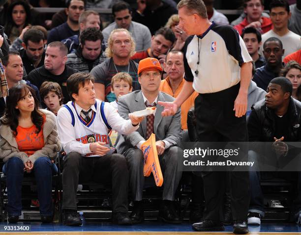 Rosie Perez, Mark Wahlberg, Will Ferrell and Tracy Morgan attend the Boston Celtics game against the New York Knicks at Madison Square Garden on...