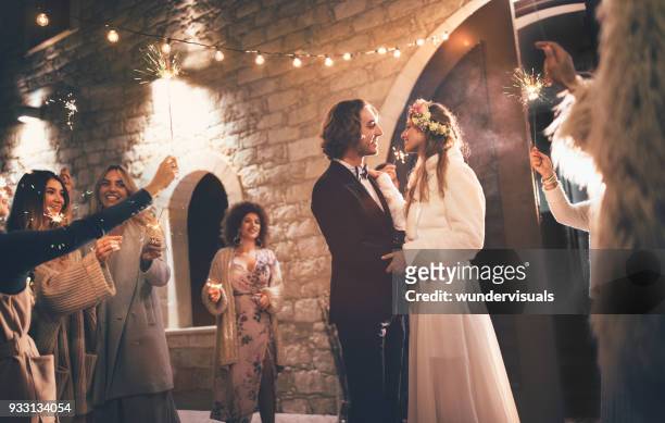 newlywed couple dancing and celebrating with guests at wedding party - europe bride stock pictures, royalty-free photos & images
