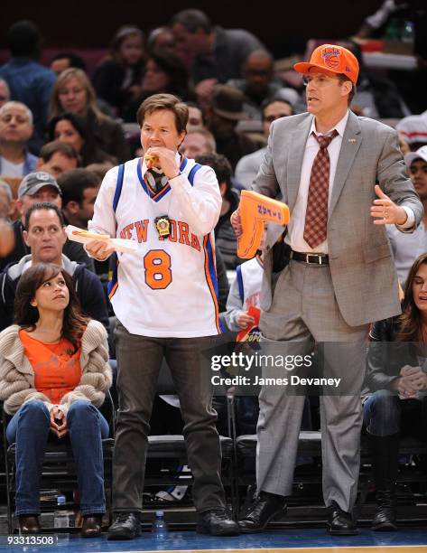 Rosie Perez, Mark Wahlberg and Will Ferrell on location for "The Other Guys" at the Boston Celtics game against the New York Knicks at Madison Square...