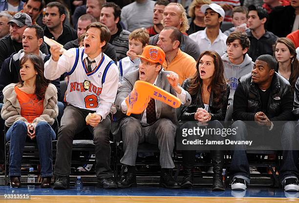 Rosie Perez, Mark Wahlberg, Will Ferrell, Brooke Shields and Tracy Morgan attend the Boston Celtics game against the New York Knicks at Madison...