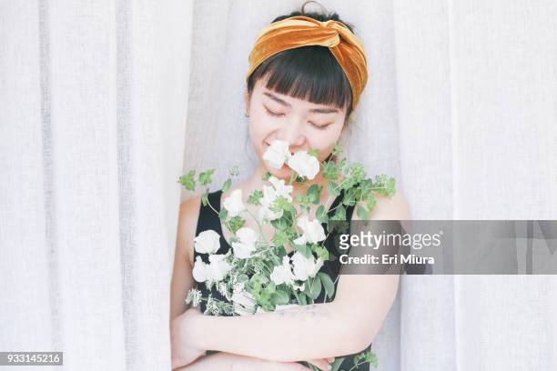A women having flowers