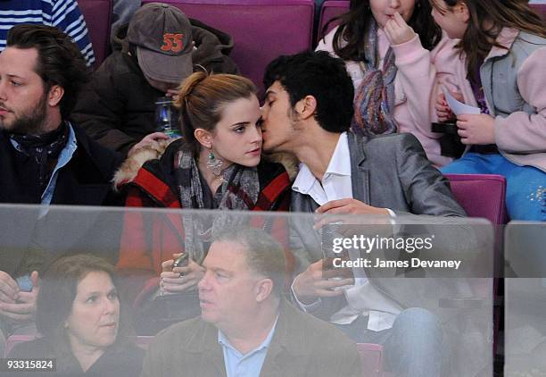 Emma Watson and boyfriend attend the Florida Panthers game against the New York Rangers at Madison Square Garden on November 21, 2009 in New York...