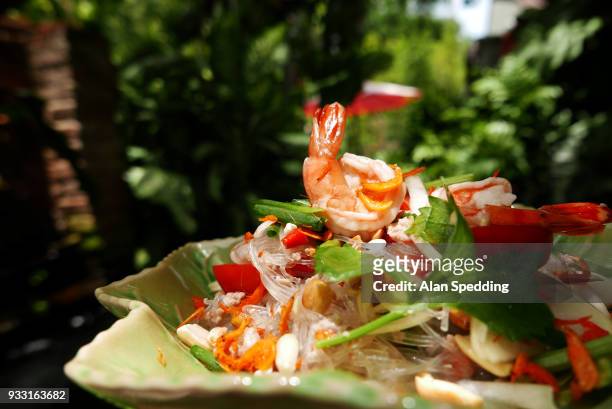 thai glass noodle salad , yam woon sen. - fideo transparente fotografías e imágenes de stock