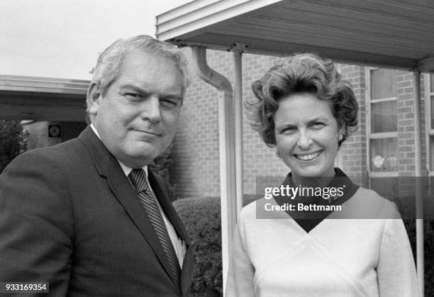 Political talk, Mrs. Phyllis Schlafly, Republican candidate for 23rd Congressional District of IL, chats with Senator Marlow W. Cook of Kentucky at...