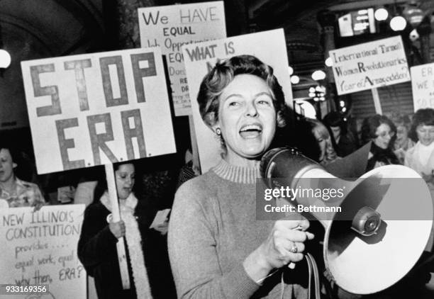 Stop ERA national Chairman Phyllis Schafly leads members opposed to the equal rights amendment in a song about the pro ERA forces plan for a national...