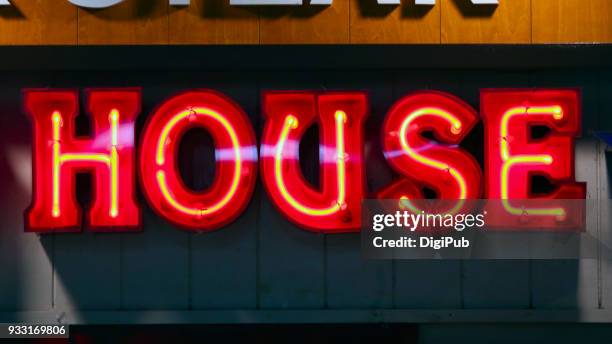 part of red neon "house" - daigo ibaraki stock pictures, royalty-free photos & images