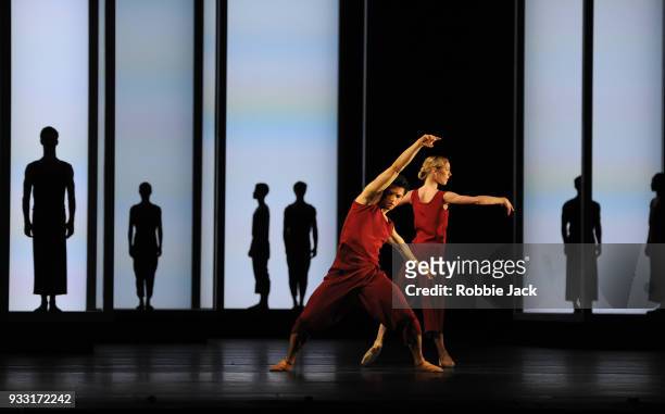 Sarah Lamb and Federico Bonelli with artists of the company in the Royal Ballet's production of Wayne McGregor's Yugen at the Royal Opera House on...