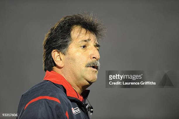 Costa Rica Coach Rene Simoes looks on duing the 2010 FIFA World Cup Play Off Second Leg Match between Uruguay and Costa Rica at The Estadio...