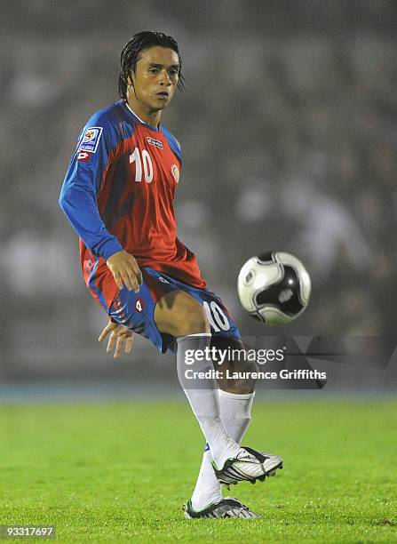 Walter Centeno of Costa Rica in action duing the 2010 FIFA World Cup Play Off Second Leg Match between Uruguay and Costa Rica at The Estadio...