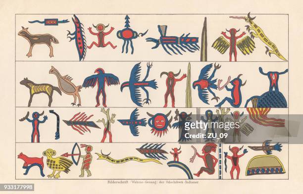ilustraciones, imágenes clip art, dibujos animados e iconos de stock de pictograma de ojibwe, pueblos originarios de américa del norte (canadá, estados unidos) - cave paintings