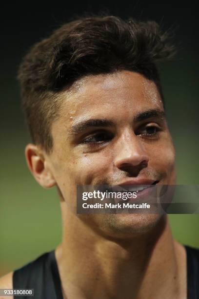 Matthew Centrowitz of the USA smiles after winning the Men's 1500m during the 2018 Sydney Athletics Grand Prix at Sydney olympic Park Athletics...