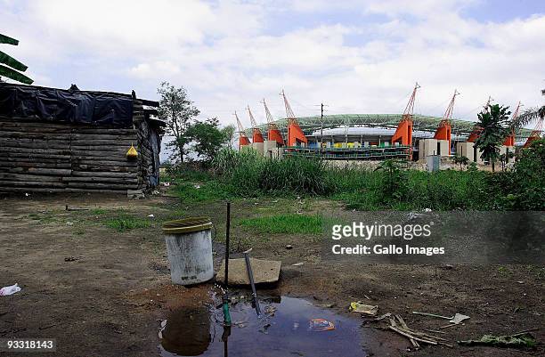 View of the Matsafeni community in the shadow of the Mbombela Stadium on November 3, 2009 in Nelspruit, South Africa. The Mbombela Stadium is one of...