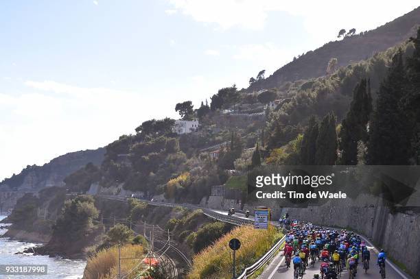 Landscape /Mediterranean sea / Peloton / during the 109th Milan-Sanremo 2018 a 291km race from Milan to Sanremo on March 17, 2018 in Sanremo, Italy.