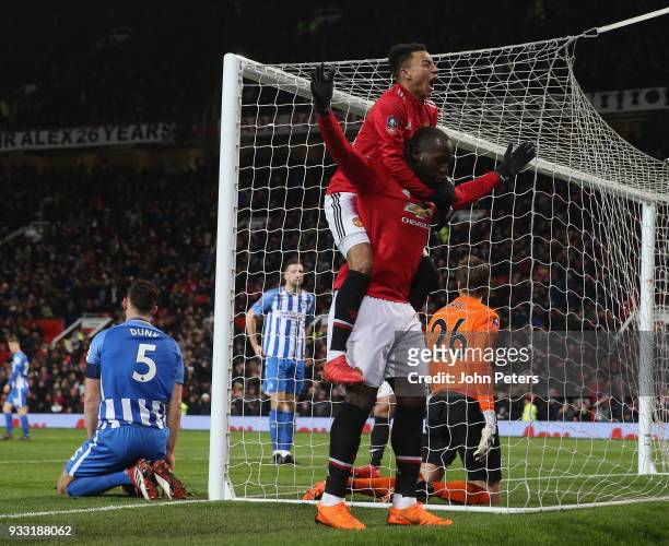 Romelu Lukaku of Manchester United celebrates scoring their first goal during the Emirates FA Cup Quarter Final match between Manchester United and...