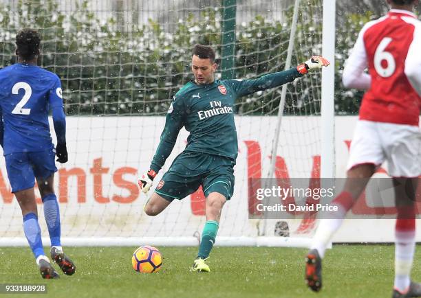 Dejan Iliev of Arsenal during the match between Arsenal U23 and Chelsea U23 at London Colney on March 17, 2018 in St Albans, England.