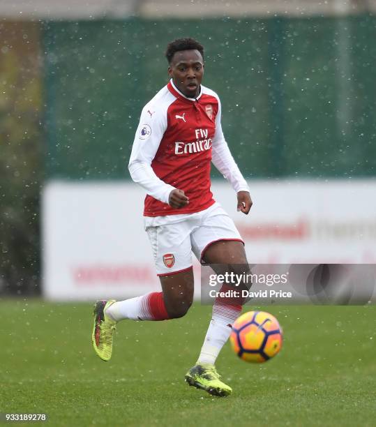 Tolaji Bola of Arsenal during the match between Arsenal U23 and Chelsea U23 at London Colney on March 17, 2018 in St Albans, England.