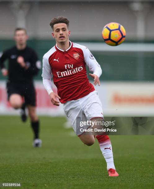 Vlad Dragomir of Arsenal during the match between Arsenal U23 and Chelsea U23 at London Colney on March 17, 2018 in St Albans, England.