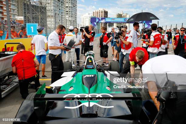 In this handout provided by FIA Formula E, Lucas Di Grassi , Audi Sport ABT Schaeffler, Audi e-tron FE04, on the grid during the Punta del Este...