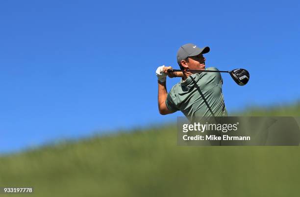 Rory McIlroy of Northern Ireland plays his shot from the 16th tee during the third round at the Arnold Palmer Invitational Presented By MasterCard at...