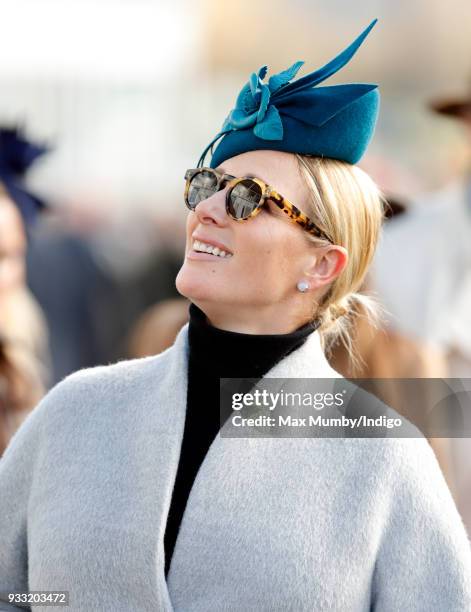 Zara Phillips attends day 3 'St Patrick's Thursday' of the Cheltenham Festival at Cheltenham Racecourse on March 15, 2018 in Cheltenham, England.