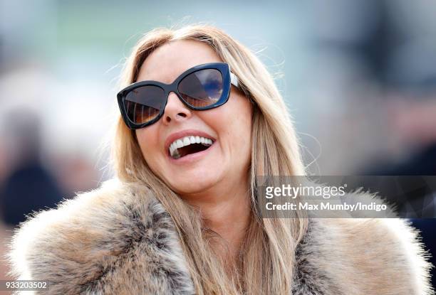 Carol Vorderman attends day 3 'St Patrick's Thursday' of the Cheltenham Festival at Cheltenham Racecourse on March 15, 2018 in Cheltenham, England.