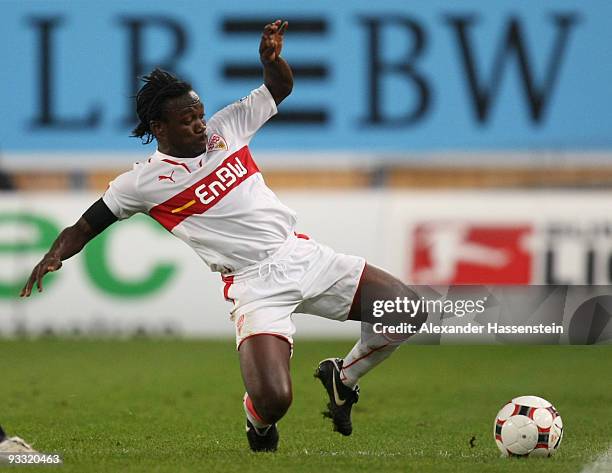 Arthur Boka of Stuttgart runs with the ball during the Bundesliga match between VfB Stuttgart and Hertha BSC Berlin at the Mercedes-Benz Arena on...