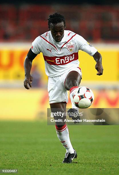 Arthur Boka of Stuttgart runs with the ball during the Bundesliga match between VfB Stuttgart and Hertha BSC Berlin at the Mercedes-Benz Arena on...